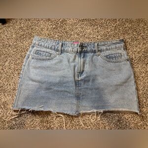 Edikted Light Blue Frayed Hem Mini Skirt